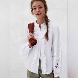 Anthropologie White Rosana Ruffled Eyelet Blouse